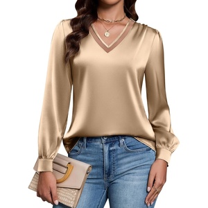 Blooming Jelly Women Silk Business Dressy Casual Blouses Long Sleeve Tops(Brown)