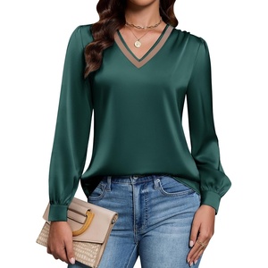 Blooming Jelly Women Silk Business Dressy Casual Blouses Long Sleeve Tops(Green)