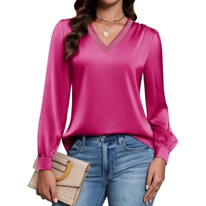 Blooming Jelly Women Silk Business Dressy Casual Blouses Long Sleeve Tops(Hot Pink)