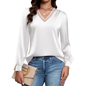 Blooming Jelly Women Silk Business Dressy Casual Blouses Long Sleeve Tops(White)