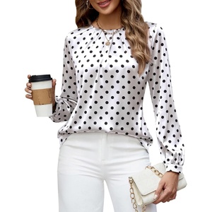 Blooming Jelly Womens Dressy Business Casual Blouse Pleated Long Sleeve Tops Satin Silk Work Shirt Fall Outfits 2026(White-polka Dots)