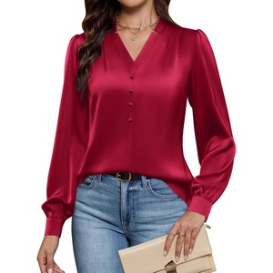 Blooming Jelly Womens Dressy Casual Blouses Long Sleeve Fall Work Tops(Red)