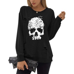Blooming Jelly Women’s Halloween Sweatshirts Skull Shirts Fall Sweater(Dark Black)
