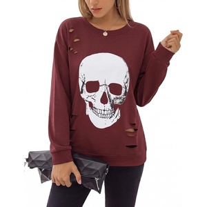 Blooming Jelly Women’s Halloween Sweatshirts Skull Shirts Fall Sweater(Wine Red)