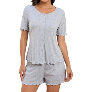 Blooming Jelly Womens Pajama Sets 2 Piece Pjs Lounge Set Button Down Soft Short Sleeve Sleepwear Top Shorts(Grey)