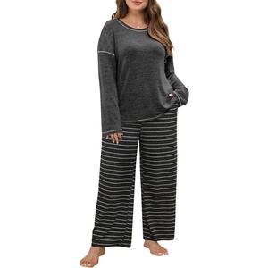 Blooming Jelly Womens Plus Size Pajamas Sets Cute 2 Piece Lounge Set Color Block Matching Fall Pjs Loungewear Pockets(Black-black Stripes)