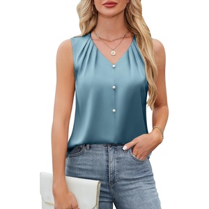 Blooming Jelly Womens Satin Tank Tops V Neck Sleeveless Summer Dressy Silky Blouse Ladies Trendy Work Business Casual Outfit(Teal)