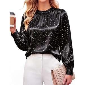 Blooming Jelly Women’s Silk Blouse Polka Dot Dressy Casual Work Top(Black)