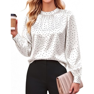Blooming Jelly Women’s Silk Blouse Polka Dot Dressy Casual Work Top(White)
