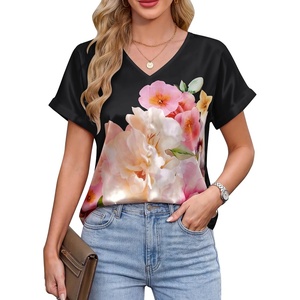 Blooming Jelly Womens Silk Satin Dressy Casual Blouses Short Sleeve Summer Tops Trendy Work Business Outfits 2026(Black)