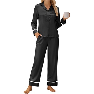 Blooming Jelly Women’s Silk Satin Pajamas Long Sleeve Button Down 2 Piece Lounge Set Striped Loungewear Sleepwear(Black Striped)