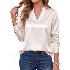 Blooming Jelly Womens Silk Work Blouses Long Sleeve Business Casual Tops(Beige)