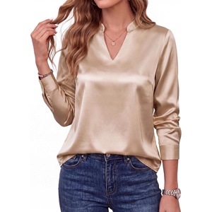 Blooming Jelly Womens Silk Work Blouses Long Sleeve Business Casual Tops(Champagne Gold)