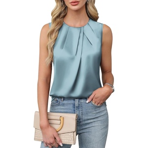 Blooming Jelly Womens Sleeveless Tank Tops Business Casual Trendy Blouses(Blue)