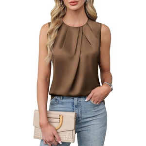 Blooming Jelly Womens Sleeveless Tank Tops Business Casual Trendy Blouses(Brown)