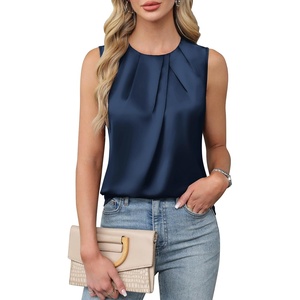 Blooming Jelly Womens Sleeveless Tank Tops Business Casual Trendy Blouses(Navy Blue)