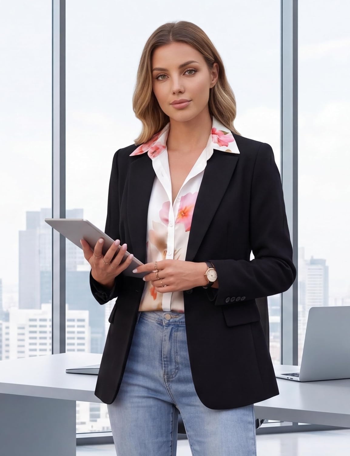 image:imageBlooming Jelly Women Dressy Casual Satin Blouses Summer Short Sleeve Button Down Shirt Elegant Floral Print TopFloral on Black