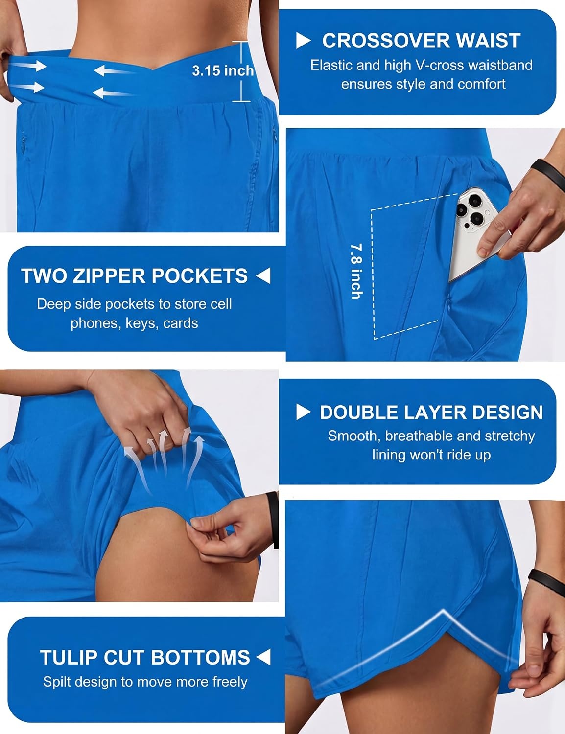 image:imageBlooming Jelly Womens Athletic Running Shorts Crossover Gym Workout ShortsBlue
