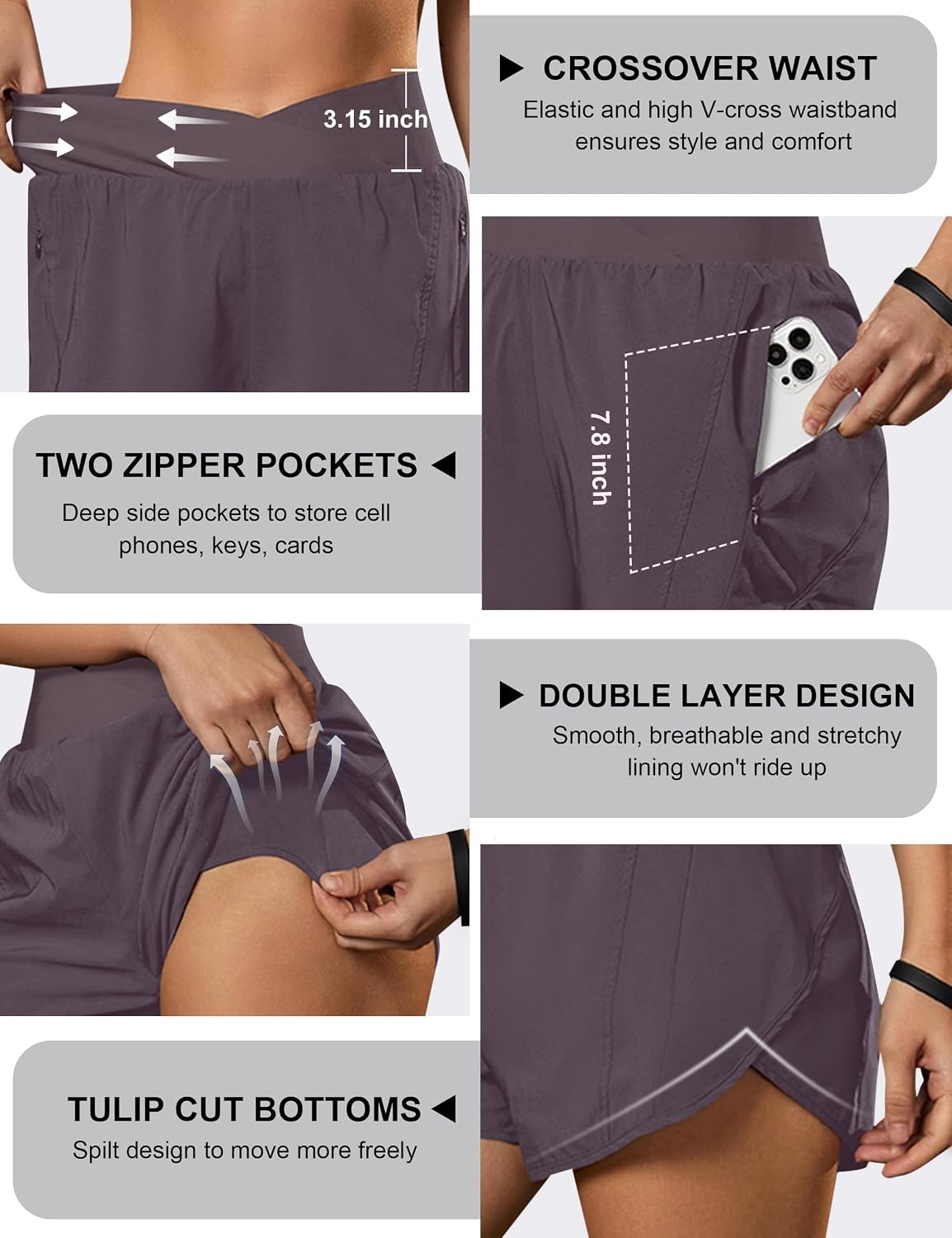 image:imageBlooming Jelly Womens Athletic Running Shorts Crossover Gym Workout ShortsCoffee