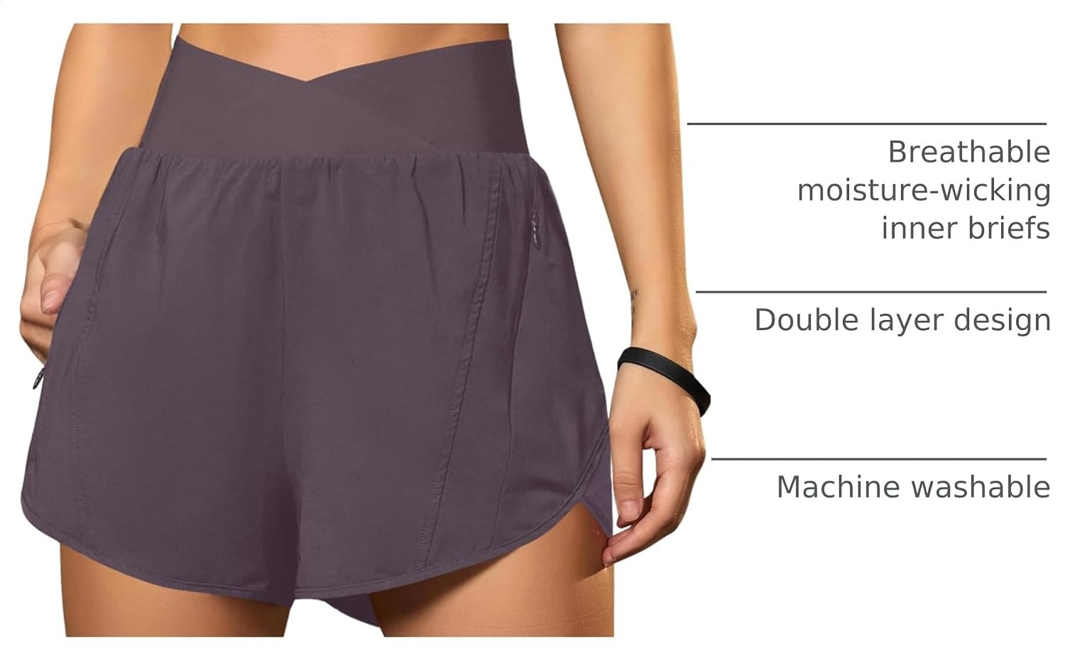 image:imageBlooming Jelly Womens Athletic Running Shorts Crossover Gym Workout ShortsCoffee