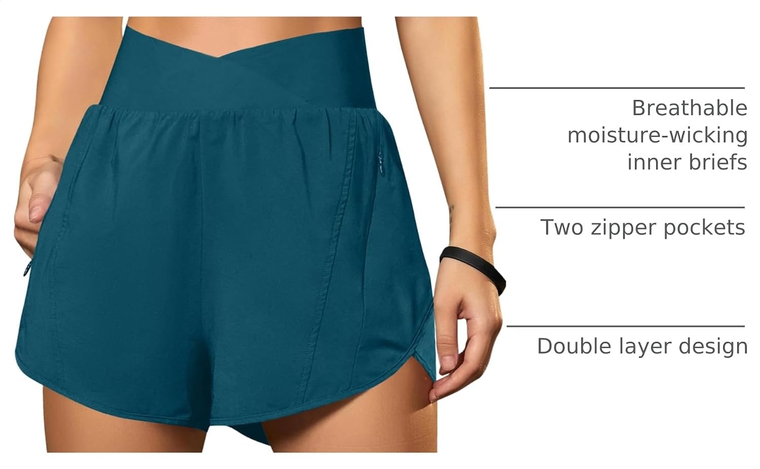 image:imageBlooming Jelly Womens Athletic Running Shorts Crossover Gym Workout ShortsDark Cyan