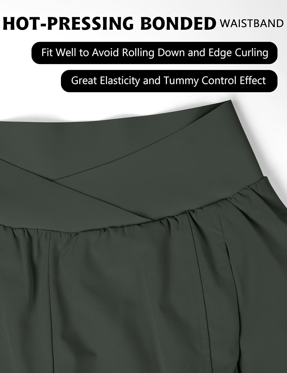 image:imageBlooming Jelly Womens Athletic Running Shorts Crossover Gym Workout ShortsDark Green