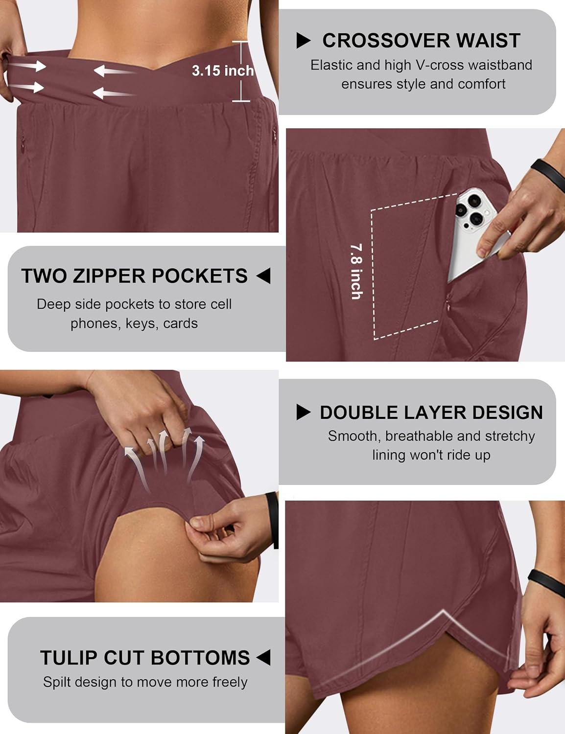image:imageBlooming Jelly Womens Athletic Running Shorts Crossover Gym Workout ShortsMaroon