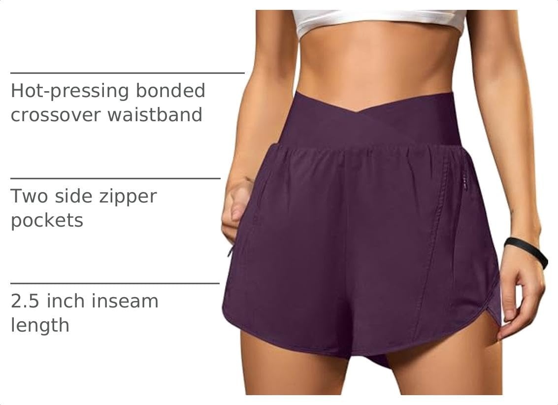 image:imageBlooming Jelly Womens Athletic Running Shorts Crossover Gym Workout ShortsPurple