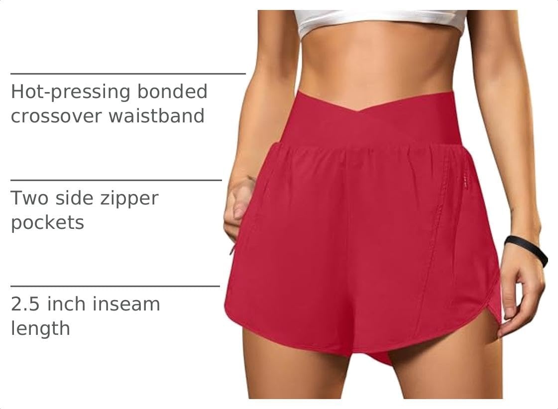 image:imageBlooming Jelly Womens Athletic Running Shorts Crossover Gym Workout ShortsRed
