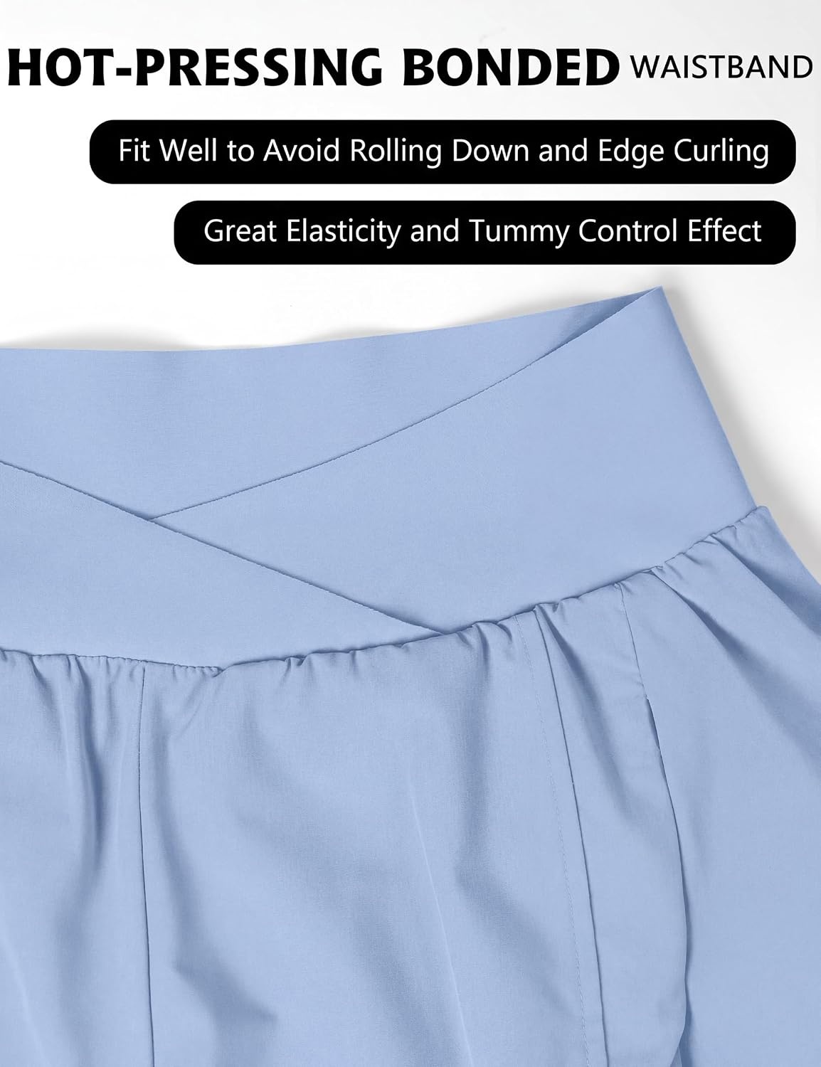 image:imageBlooming Jelly Womens Athletic Running Shorts Crossover Gym Workout ShortsSky Blue