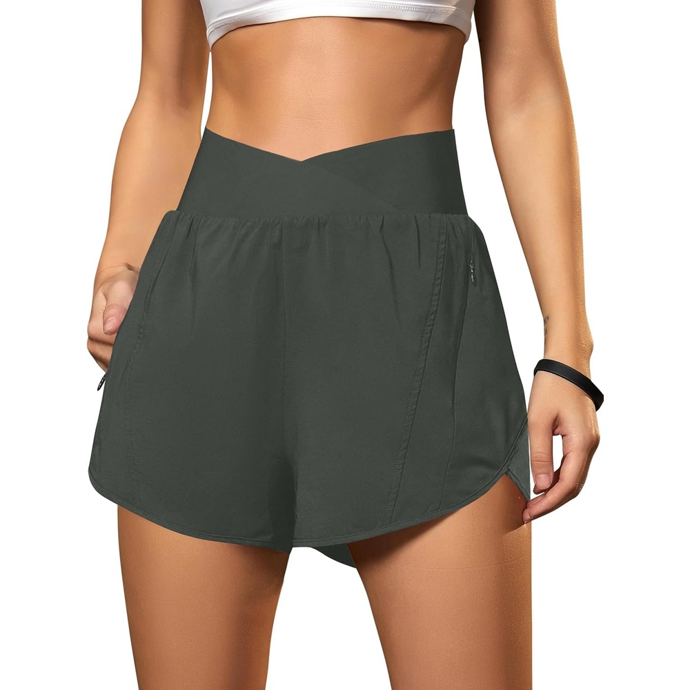 image:imageBlooming Jelly Womens Athletic Running Shorts Crossover Gym Workout ShortsDark Green