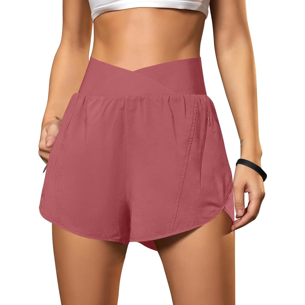 image:imageBlooming Jelly Womens Athletic Running Shorts Crossover Gym Workout ShortsDusty Pink