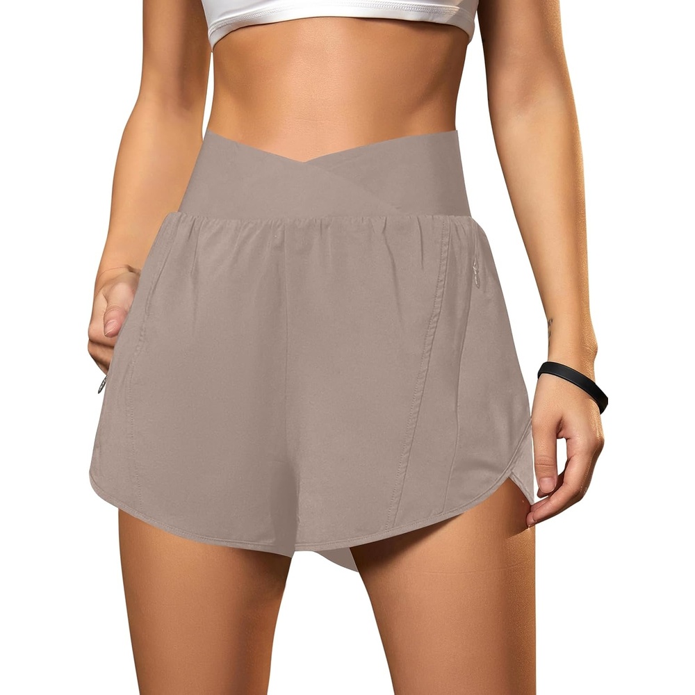 image:imageBlooming Jelly Womens Athletic Running Shorts Crossover Gym Workout ShortsKhaki