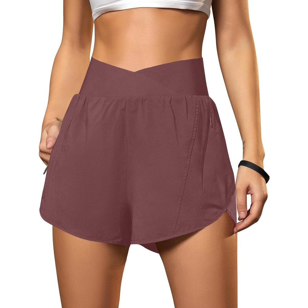 image:imageBlooming Jelly Womens Athletic Running Shorts Crossover Gym Workout ShortsMaroon