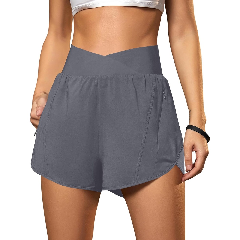image:imageBlooming Jelly Womens Athletic Running Shorts Crossover Gym Workout ShortsMedium Grey