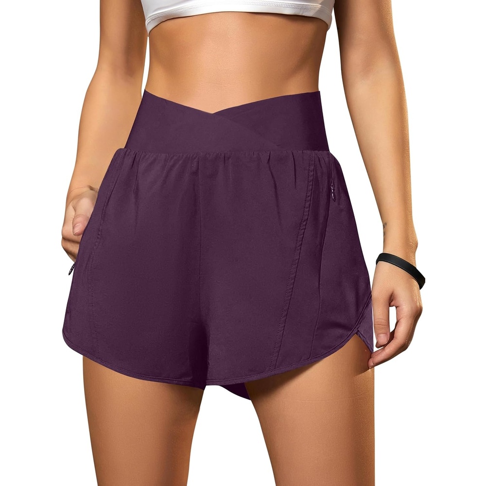 image:imageBlooming Jelly Womens Athletic Running Shorts Crossover Gym Workout ShortsPurple