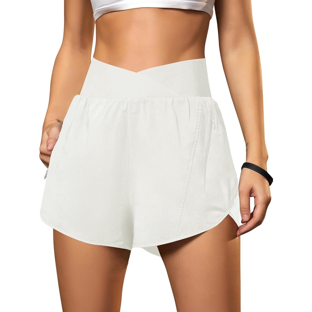 image:imageBlooming Jelly Womens Athletic Running Shorts Crossover Gym Workout ShortsWhite